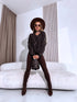 Knitted sweater "GLITTER BOW MO-4006" - CHOCO